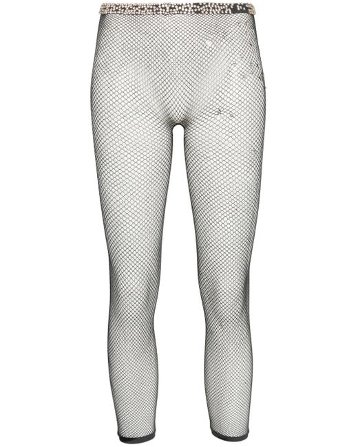 Maison Margiela Gray Rhinestone-embellished Mesh leggings