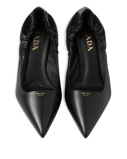 Prada Black 55Mm Ruched-Effect Pointed-Toe Leather Pumps