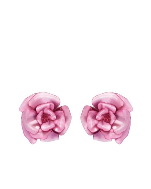 Pendientes de clip Gardenia Plexi Oscar de la Renta de color Pink