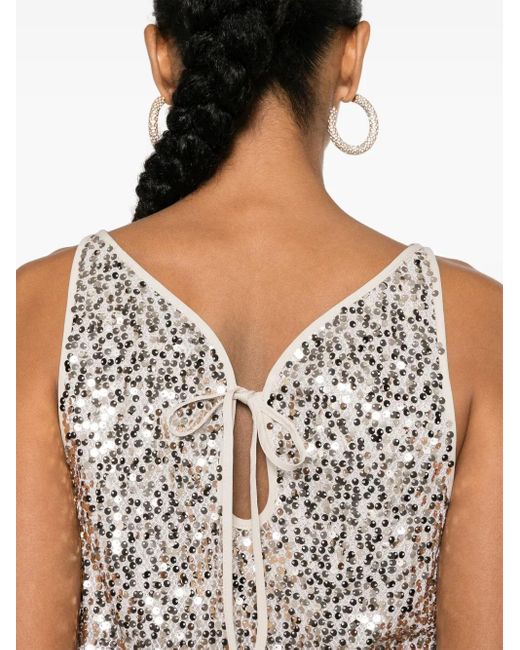 ROTATE BIRGER CHRISTENSEN Natural Sequinned Mesh Tank Top