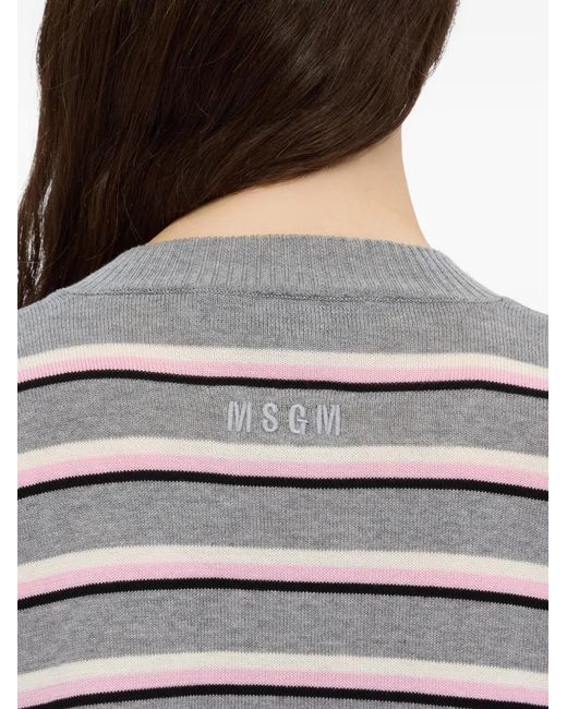 MSGM White Striped V-Neck Knitwear