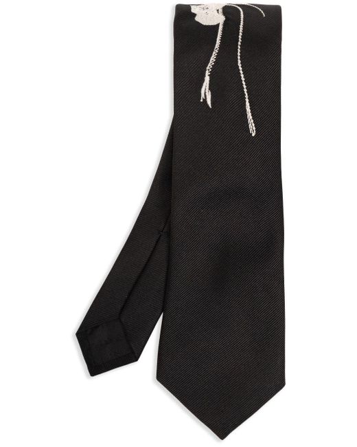 Alexander McQueen Black Flower Embroidered Silk Tie for men