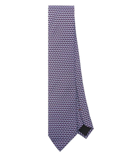 Zegna Purple Whale-print Silk Tie for men