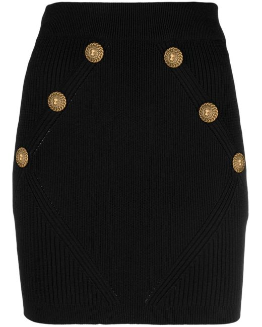 Balmain Black Gold Embossed Buttons Knitted Mini Skirt