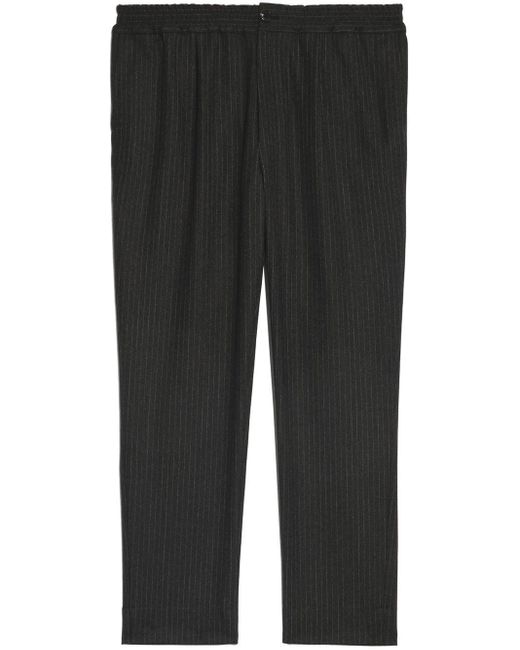AMI Black Wool-blend Pinstripe Trousers for men