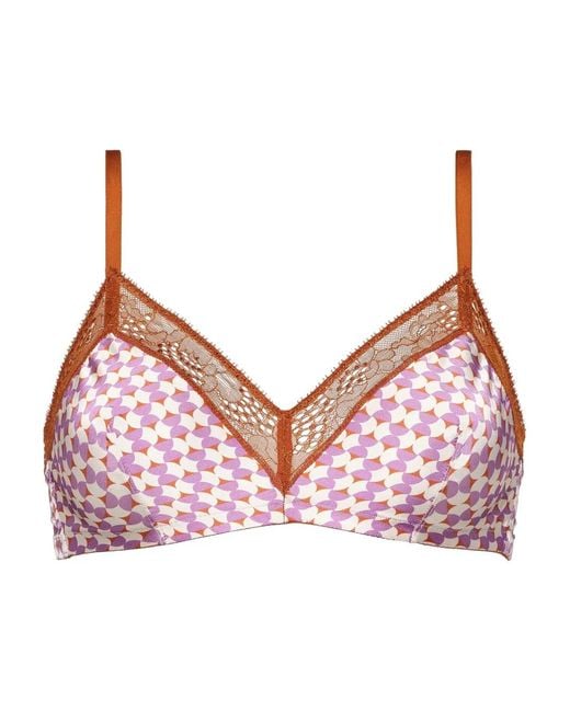 Eres Pink Indie Geometric-Print Lace-Trimmed Bra