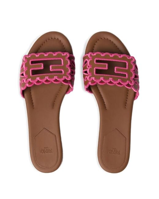Fendi Pink Logo-Appliqué Flat Sandals