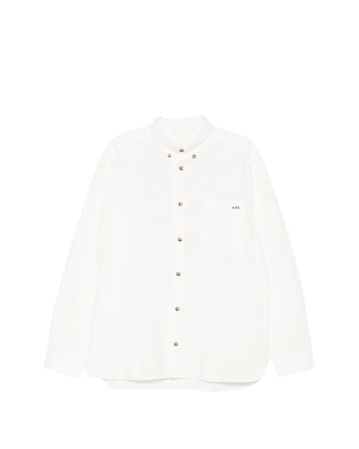A.P.C. White Button-Down Pocket Shirt for men