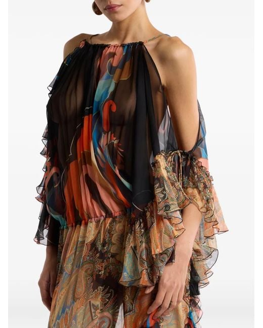 Etro Brown Ruffled Maxi Dress