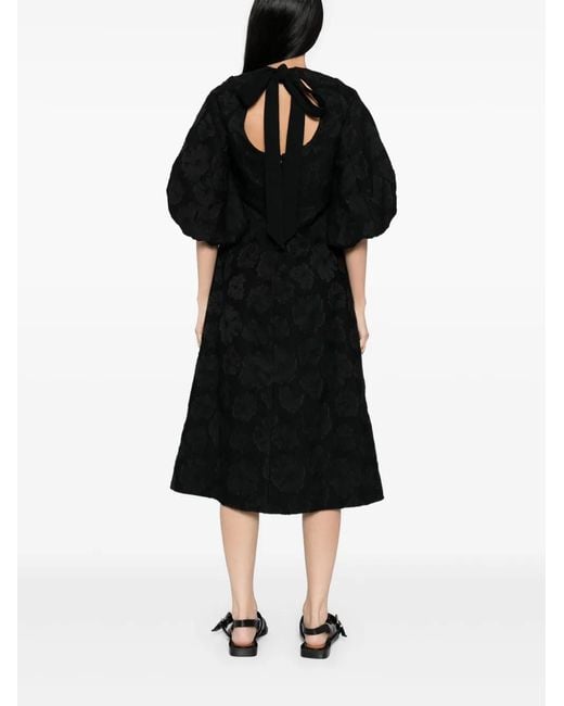 Stine Goya Black 3/4 Volume-Sleeved Midi Dress
