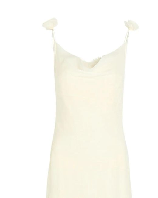 De La Vali White Dia Lace-Trimmed Floral-Appliqué Maxi Dress