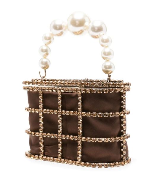 Rosantica Brown Mini Holli Crystal-Embellished Bucket Bag