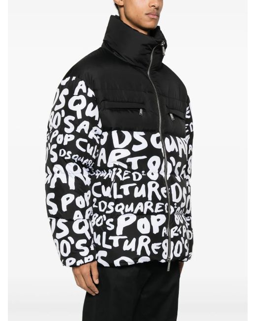 DSquared² Black D2 Pop 80's Two-Tone Padded Jacket for men