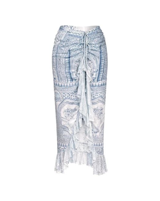 Camilla Blue The Hum Of The Alhambra Tie Ruffled Midi Skirt