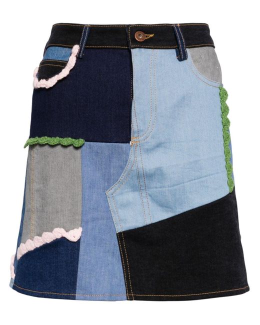 CAVIA Blue Patchwork Denim Miniskirt