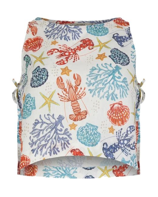 Paramidonna Top Met Grafische Print En Gestrikte Zijkant in het Blue