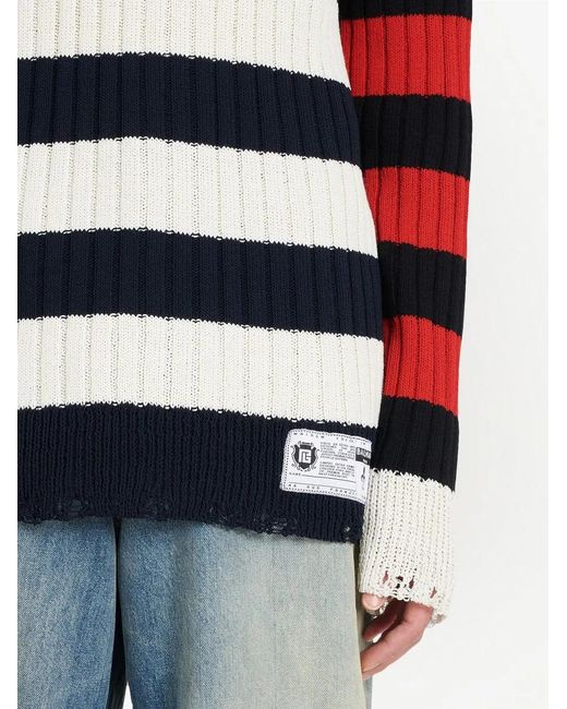 Balmain White Chest Embroidery Sweater for men
