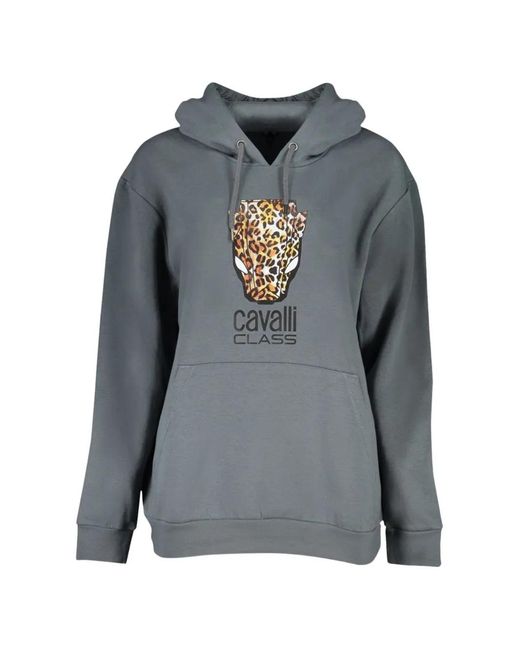 Roberto Cavalli Gray Logo-Detail Pocket Hoodie