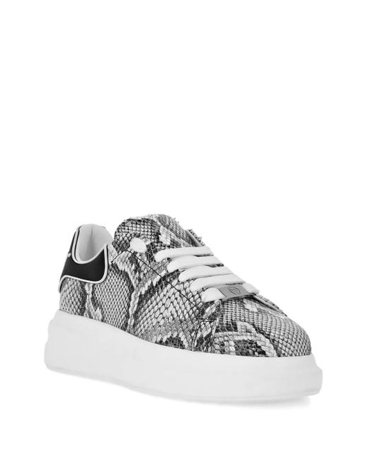 Philipp Plein Gray Roccia Python-Print Low-Top Sneakers