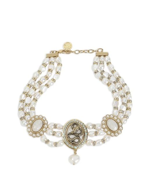 Roberto Cavalli Metallic Pearl Snake-Charm Necklace