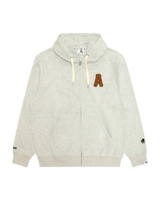 Felpa Con Applicazione, Cappuccio E Zip di Aape By A Bathing Ape in White da Uomo