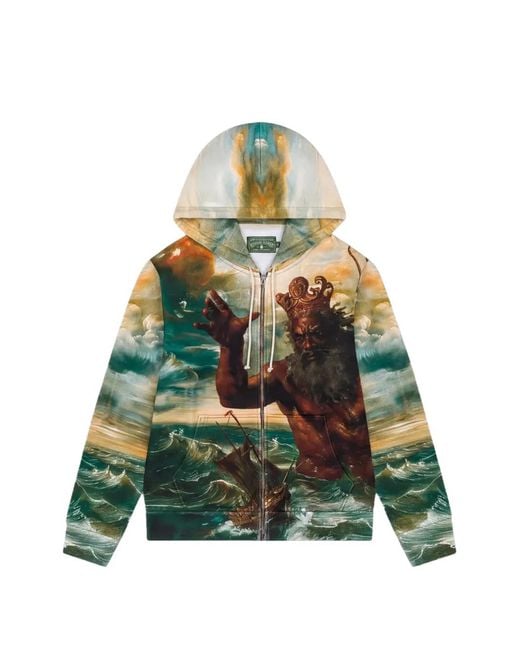 DENIM TEARS Green Poseidon's Revenge Zip-Up Hoodie for men