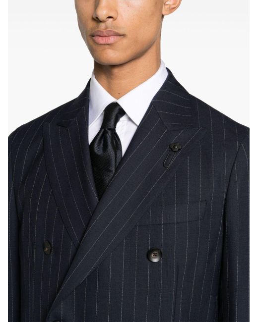 Lardini Blue Pinstriped Double-breasted Wool Suit for men