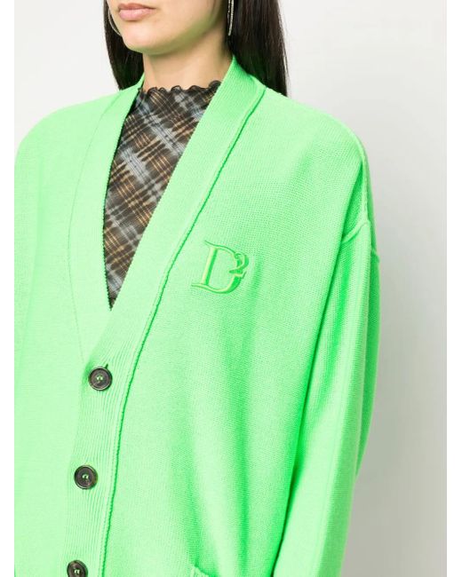 DSquared² Green Embroidered-Logo Virgin Wool Cardigan