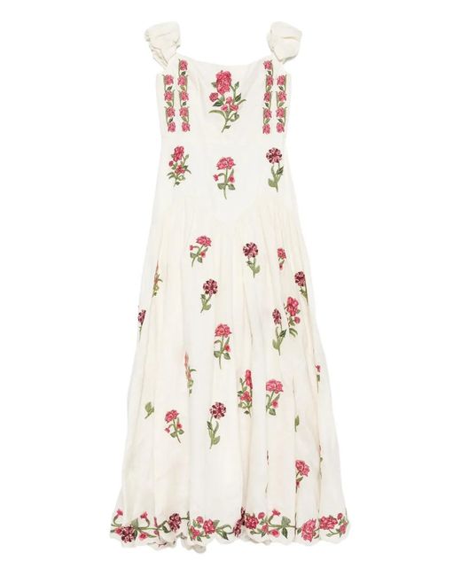 Agua Bendita White Siembra Quebrada Floral-Pattern Off-Shoulder Dress