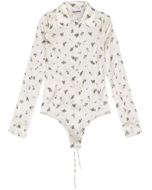 Ganni フローラル ボディスーツ White