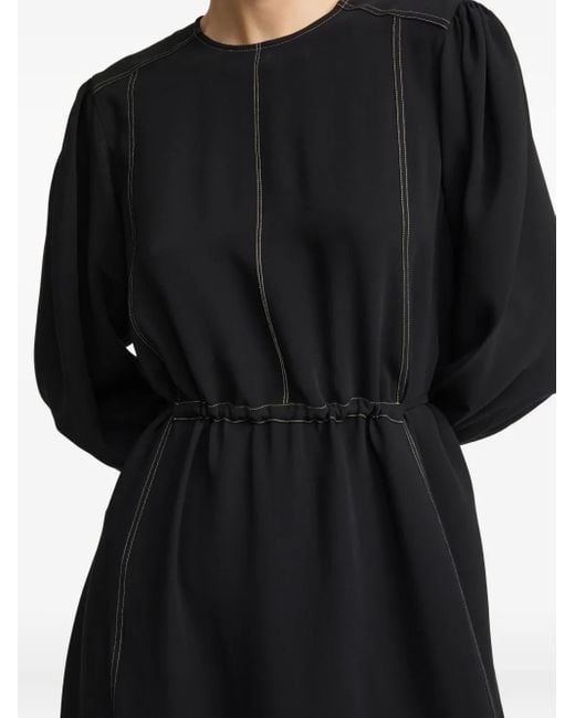 Yves Salomon Black Drawstring-Waist Puff-Sleeve Midi Dress