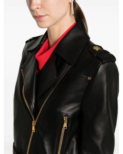 Balmain Black Notched-lapels Leather Jacket