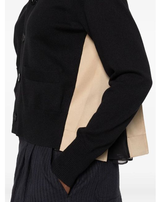 Sacai Black Contrast-Panel Gabardine Cardigan