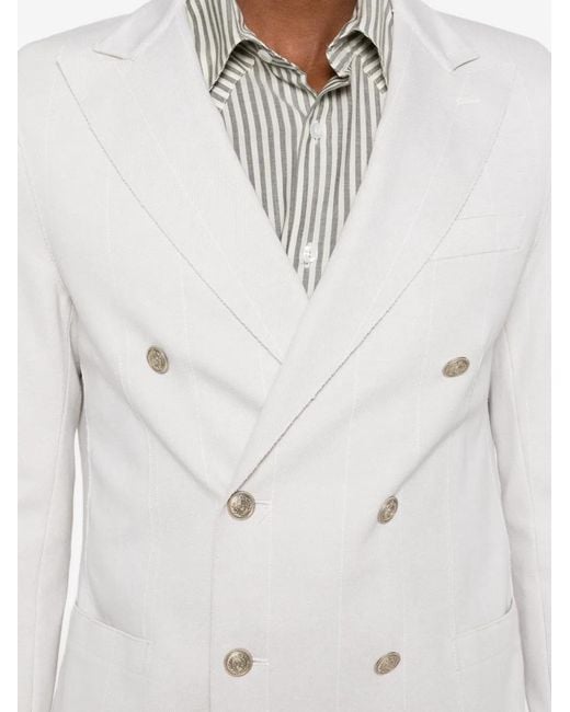 Eleventy White Double-Breasted Pinstripe Jacket for men