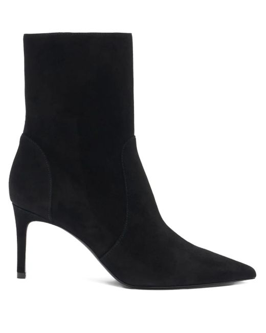 Stuart Weitzman Black 75Mm Stuart Power Zip-Detail Pointed-Toe Boots