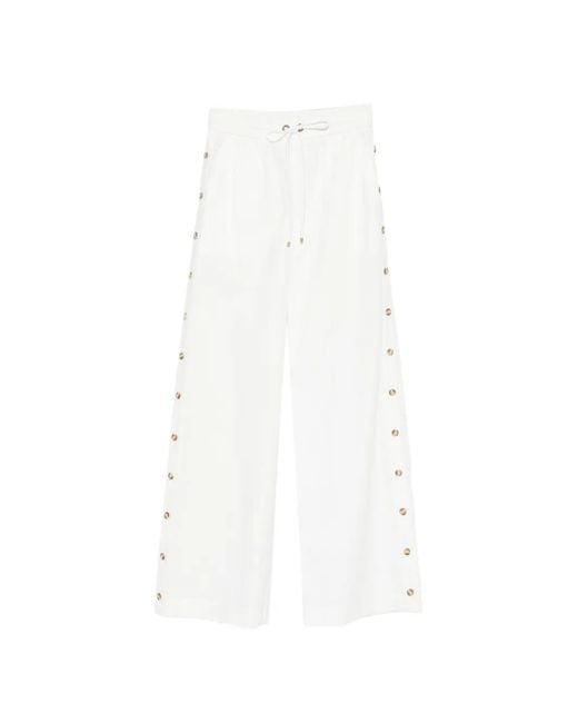 Zimmermann White Side-Button Drawstring-Fastening Trousers