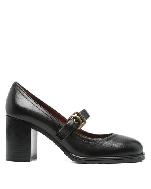 Roberto Festa Black 75Mm Buckle-Strap Block-Heel Pumps