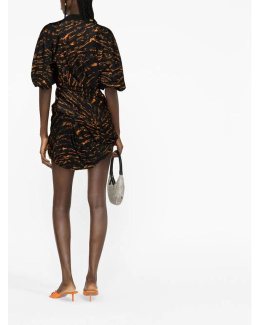The Attico Black Abstract-Print Gathered Mini Dress