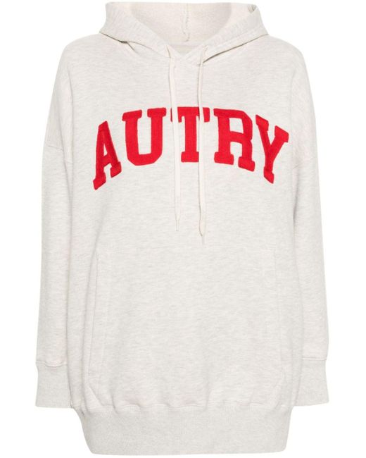 Autry White Logo-Embroidered Mélange Hoodie