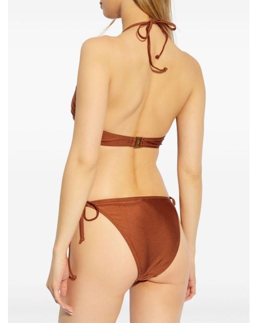 Ganni Brown Metallic-Threading Bikini Top