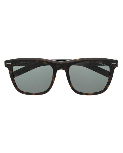 Montblanc Black Tortoiseshell Square-Frame Sunglasses