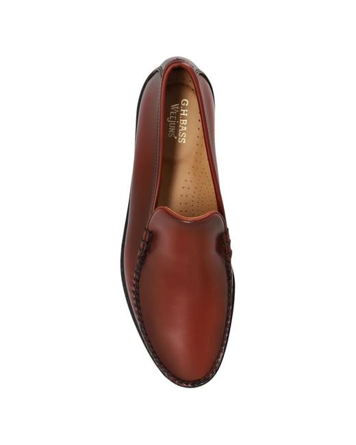 G.H.BASS Brown Stitched Leather Loafers for men