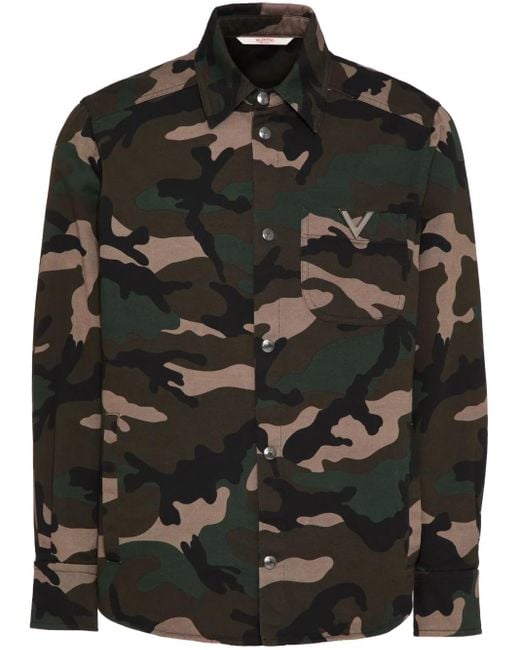 Valentino Garavani Black Camouflage-Pattern Cotton Jacket for men