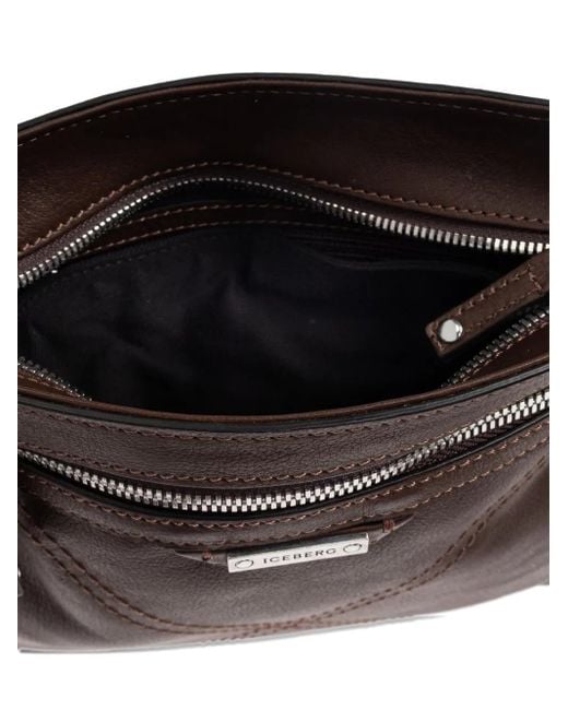 Iceberg Brown Logo-Plaque Shoulder Bag for men