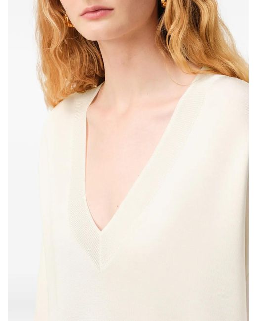 AMI White Wool Short Sleeves V Neck Sweater