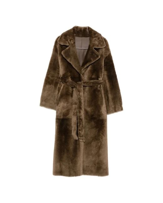 Arma Brown Belted Shearling Coat