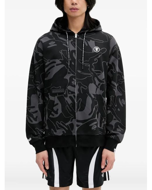 Aape By A Bathing Ape Black Hand-Print Zip-Up Hoodie for men