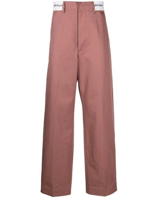Palm Angels Red Logo-Waist Cotton Trousers for men