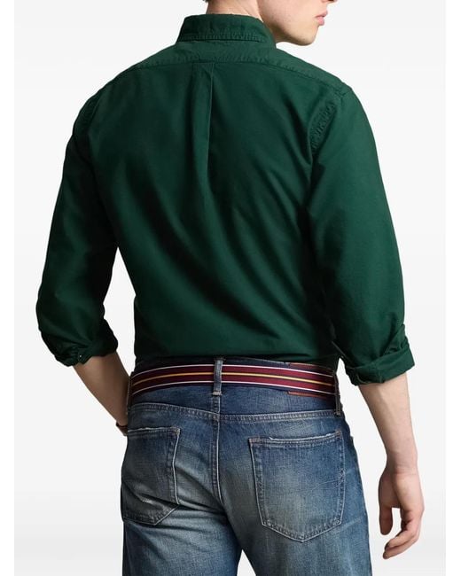 Polo Ralph Lauren Green Embroidered-Logo Button-Down Shirt for men