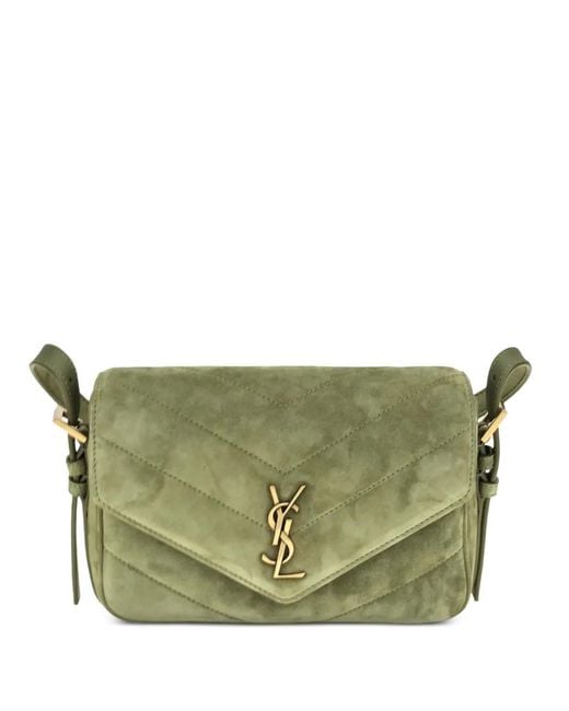 Saint Laurent Green Small Loulou Matelassé Suede Shoulder Bag